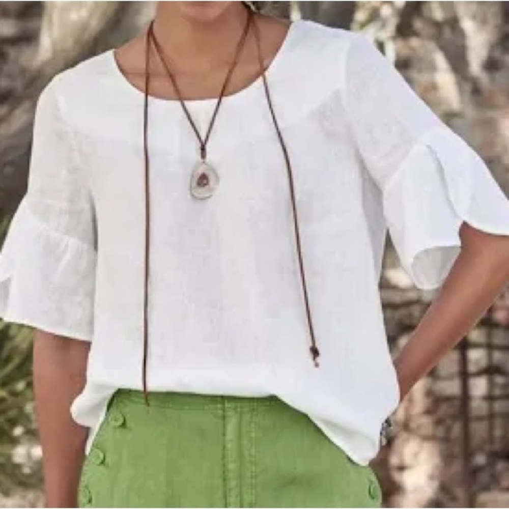Sundance NWT White 100% Linen Flutter Sleeves Round Neckline Bohemian 3679